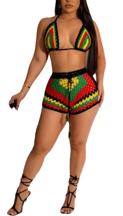 Two Piece Crochet Bikini Top and Shorts