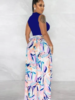 Two Piece Crop Top Floral Print Long Pants