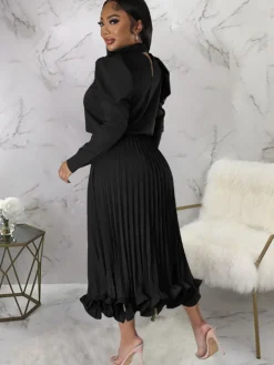 Two Piece Crop Top Pleated Maxi Skirts