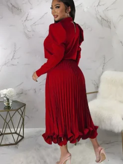 Two Piece Crop Top Pleated Maxi Skirts