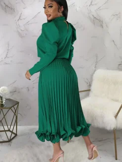 Two Piece Crop Top Pleated Maxi Skirts