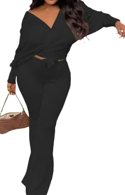 Two Piece Crop Top Wide Leg Pants