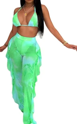 Two Piece Cropped Top Ruffled Trousers