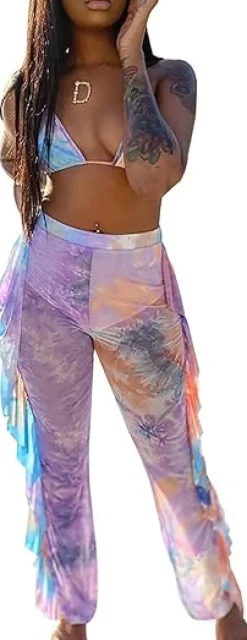 Two Piece Cropped Top Ruffled Trousers