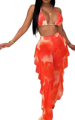 Two Piece Cropped Top Ruffled Trousers