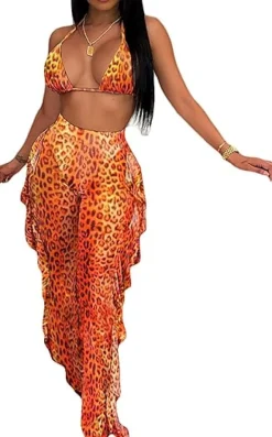 Two Piece Cropped Top Ruffled Trousers