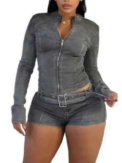 Two Piece Denim Shorts Set