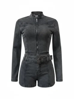 Two Piece Denim Shorts Set