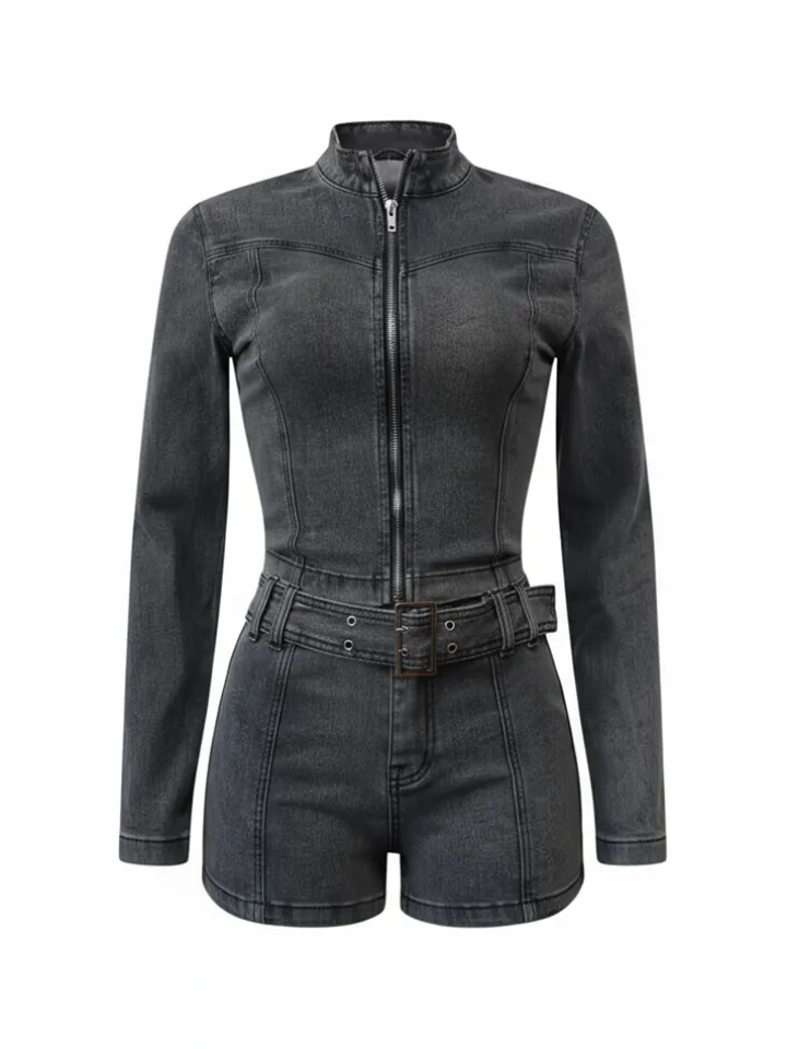 Two Piece Denim Shorts Set