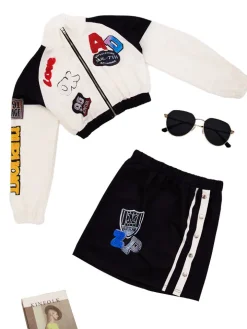 Two Piece Digital Print Jacket Buttoned Skirt Set