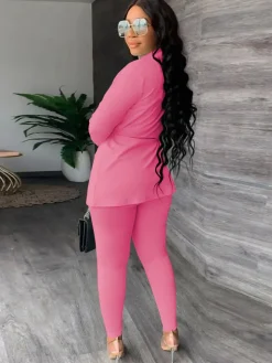 Two Piece Drawstring Blazer Bodycon Long Pants