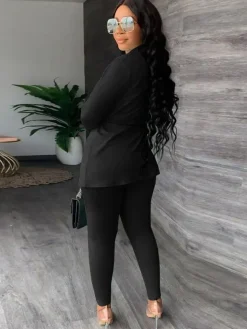 Two Piece Drawstring Blazer Bodycon Long Pants