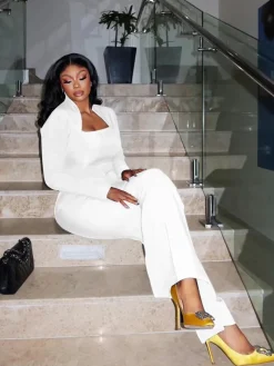 Two Piece Flare Long Sleeve Top Pants Suit