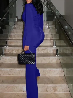 Two Piece Flare Long Sleeve Top Pants Suit