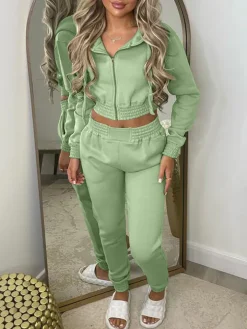 Two Piece Fleece Lined Hoodie Sweatshirt Pants Set