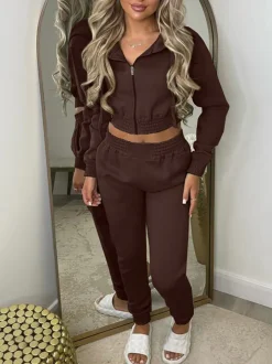 Two Piece Fleece Lined Hoodie Sweatshirt Pants Set