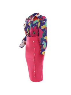 Two Piece Floral Print Shirt Midi Skirts