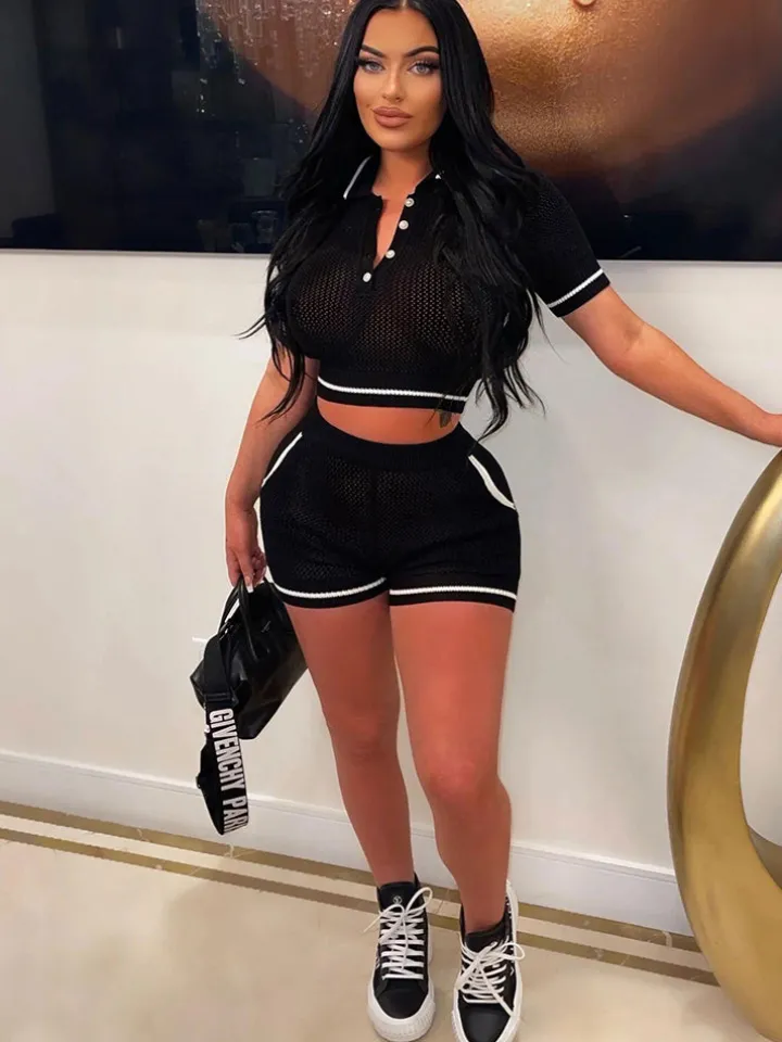 Two Piece Hollow Out Crop Top Shorts