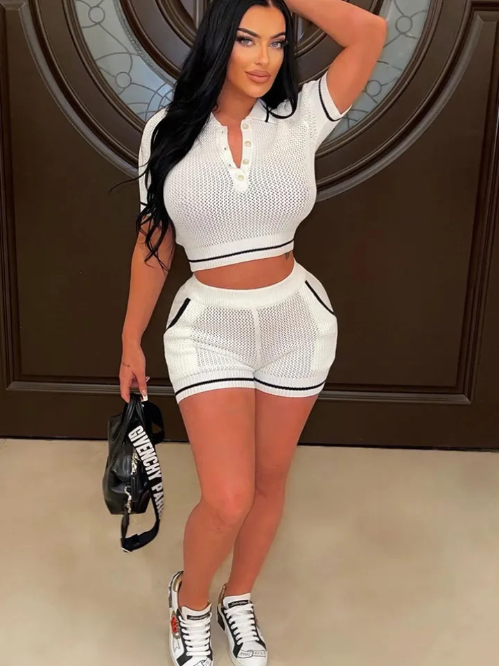 Two Piece Hollow Out Crop Top Shorts