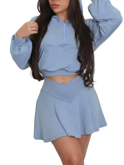Two Piece Hoodie Crop Top Skirt Set