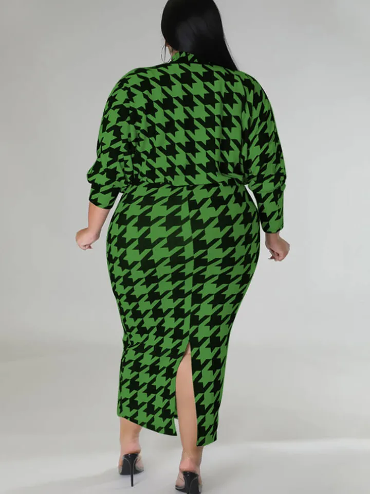 Two Piece Houndstooth Cardigan u0026 Cut Out Midi Dress