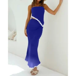 Two Piece Irregular Tube Top Maxi Skirt