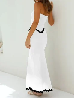 Two Piece Irregular Tube Top Maxi Skirt