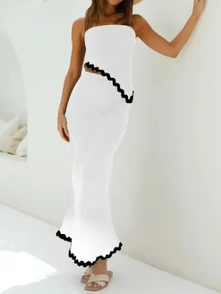 Two Piece Irregular Tube Top Maxi Skirt