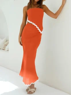 Two Piece Irregular Tube Top Maxi Skirt