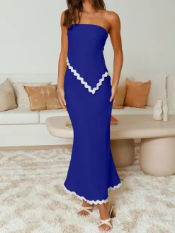 Two Piece Irregular Tube Top Maxi Skirt