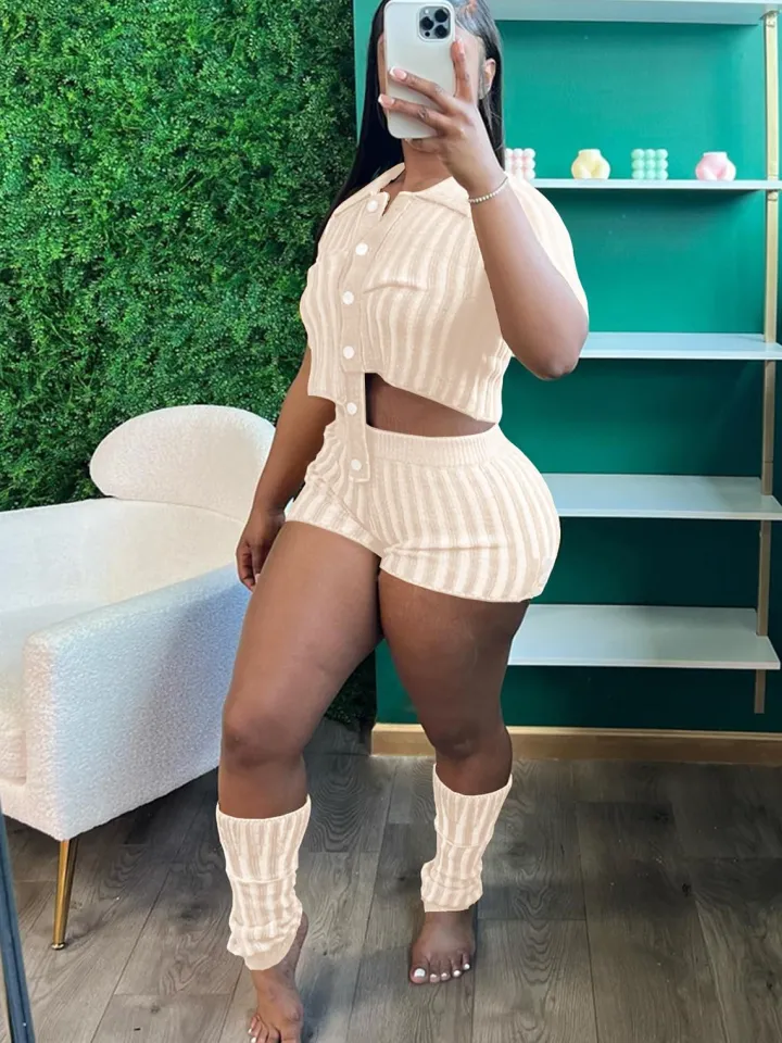 Two Piece Knit Crochet Crop Top Shorts