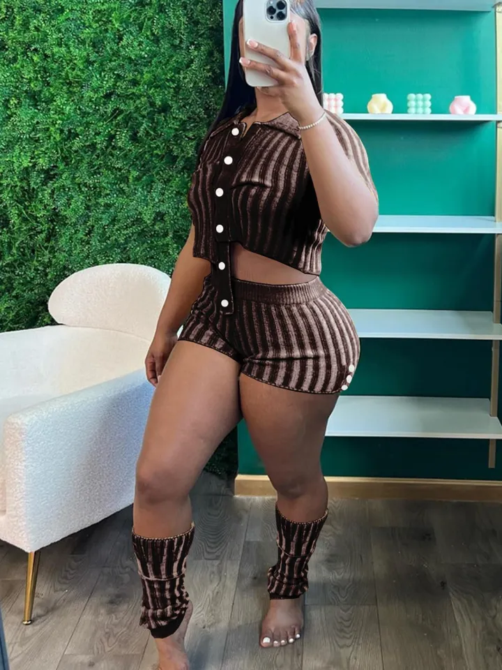 Two Piece Knit Crochet Crop Top Shorts