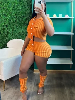 Two Piece Knit Crochet Crop Top Shorts