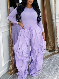 Two Piece Layered Ruched Pants Set