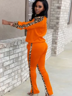 Two Piece Leopard Print Patchwork Pant Suit