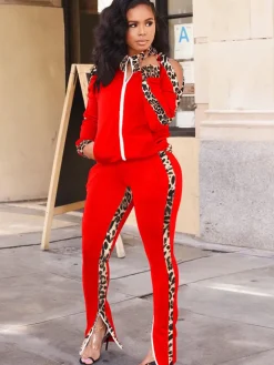 Two Piece Leopard Print Patchwork Pant Suit