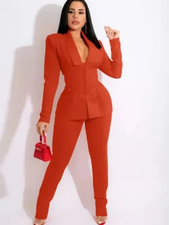 Two Piece Long Sleeve Blazer Pants Outfits