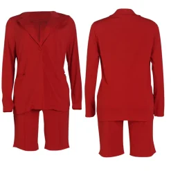 Two Piece Long Sleeve Blazer Shorts Pant Set