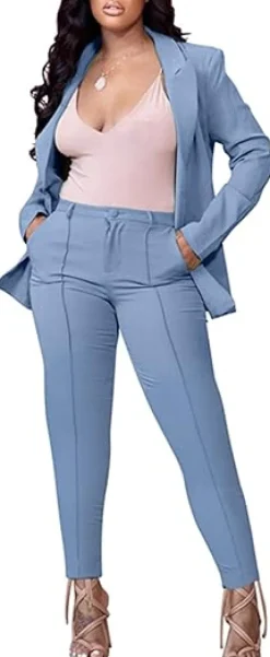 Two Piece Long Sleeve Blazer Pants Set