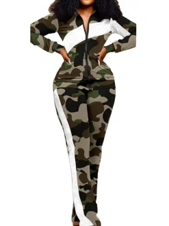 Two Piece Long Sleeve Printed Jacket Pants