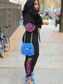 Two Piece Long Sleeve Print Patchwork Pullover Pants