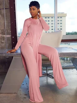 Two Piece Long Sleeve Split Top Pants