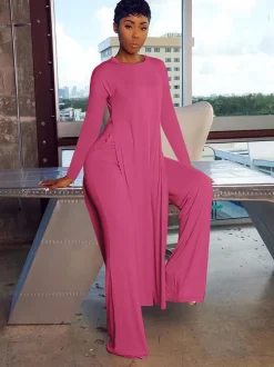 Two Piece Long Sleeve Split Top Pants