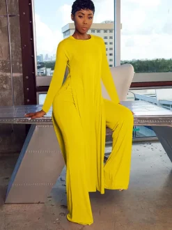 Two Piece Long Sleeve Split Top Pants