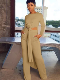 Two Piece Long Sleeve Split Top Pants