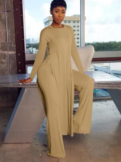 Two Piece Long Sleeve Split Top Pants