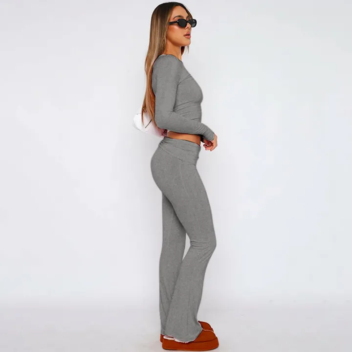 Two Piece Long Sleeve Tops Flare Leggings