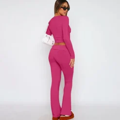 Two Piece Long Sleeve Tops Flare Leggings