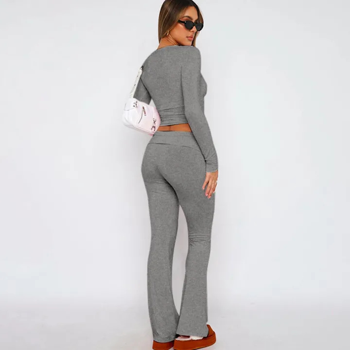 Two Piece Long Sleeve Tops Flare Leggings