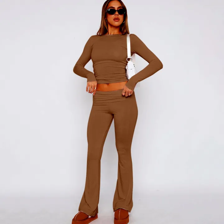 Two Piece Long Sleeve Tops Flare Leggings
